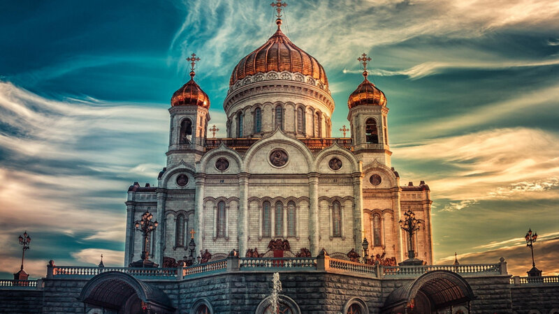 Cathedral with Golden Domes — Blue, Dramatic