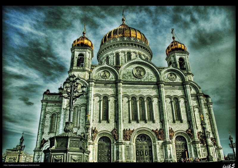 Cathedral with Golden Domes — Gray, Dramatic, Photograph