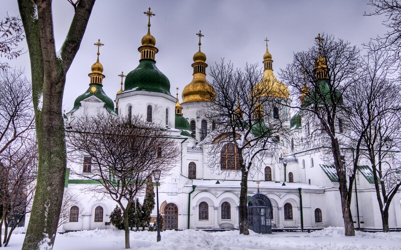 Cathedral with Golden Domes — White, Serene, Winter