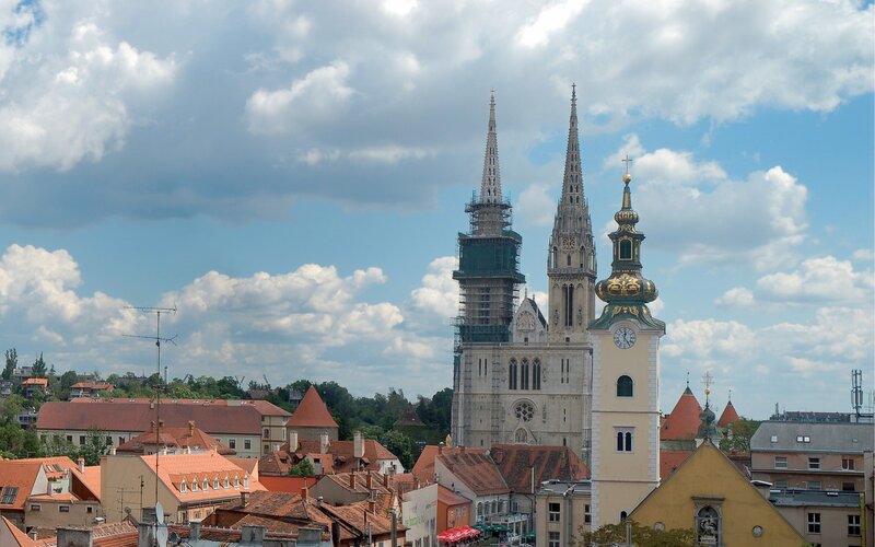 Cathedral with spires in city