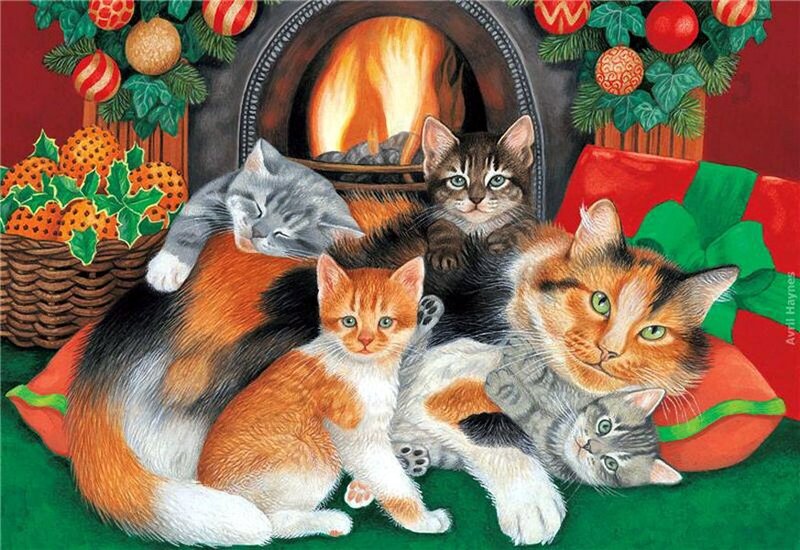 Cats and Kittens by Fireplace
