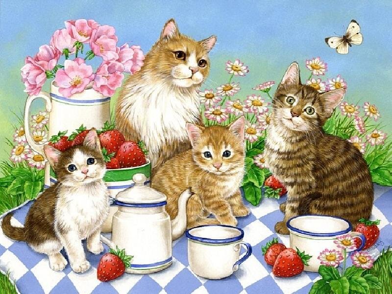 Cats at a picnic
