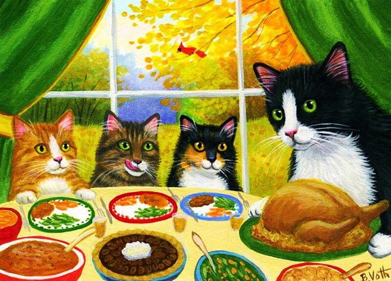 Cats at Dinner Table