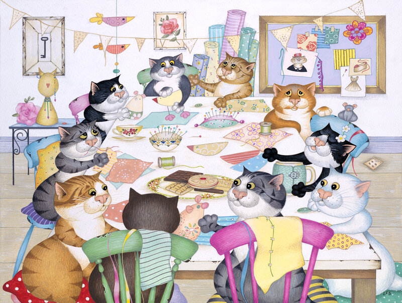 Cats at Sewing Table