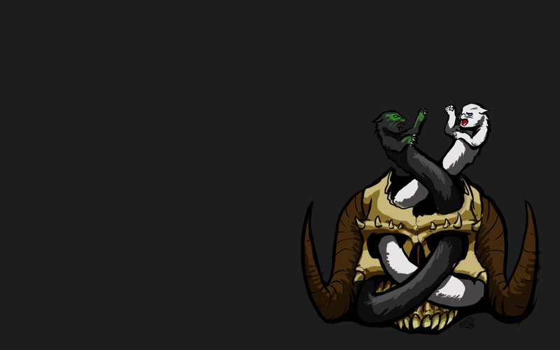 cats fighting on skull