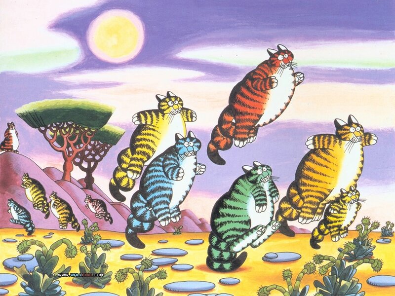 Cats in a desert landscape