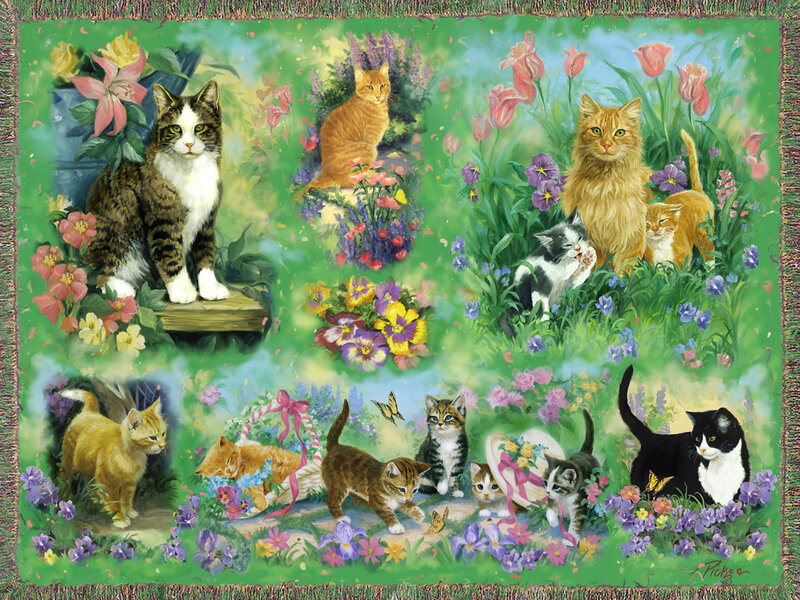 Cats in a Flower Garden