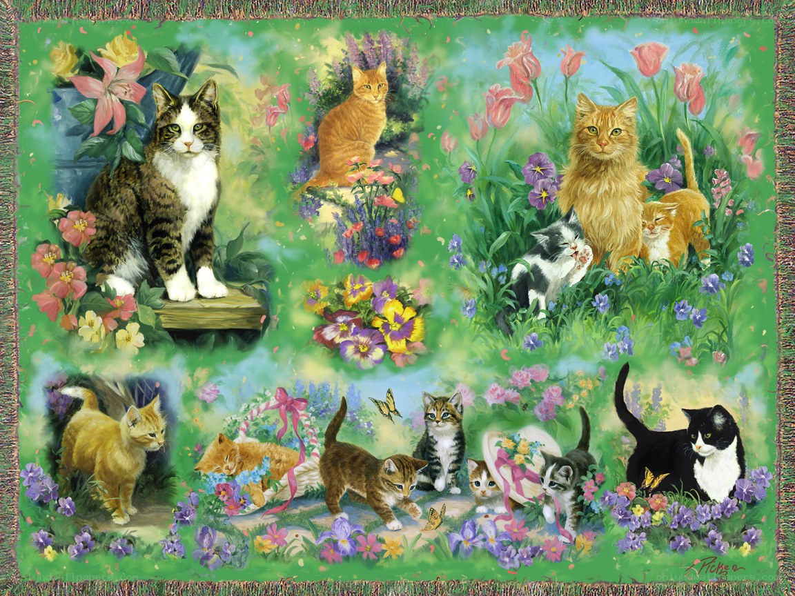 Cats in a Flower Garden