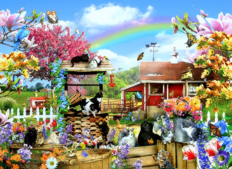 Cats in a Garden — Blue