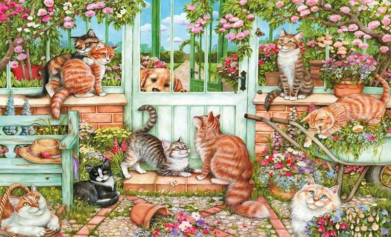 Cats in a Garden — Green, Peaceful
