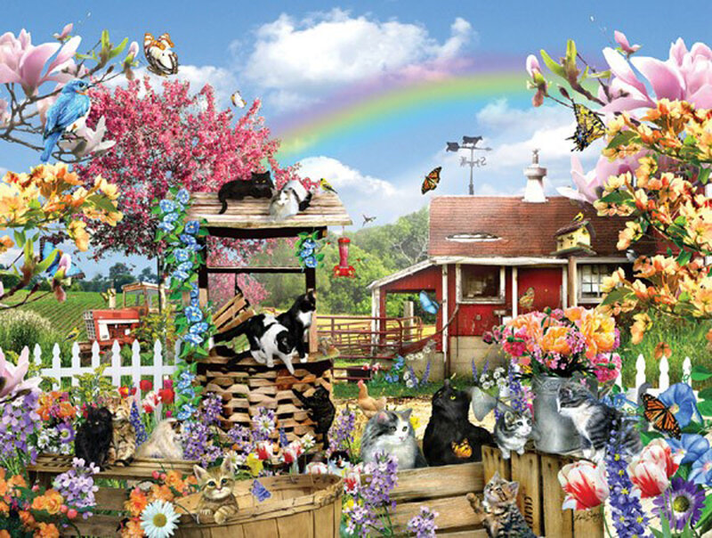 Cats in a Garden — Pink