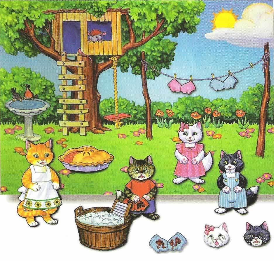 Cats in a garden scene