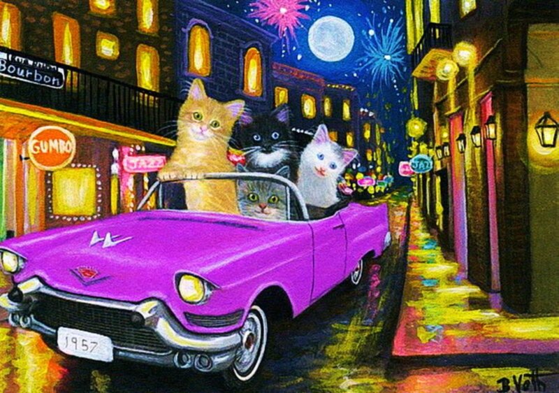 Cats in a Purple Car