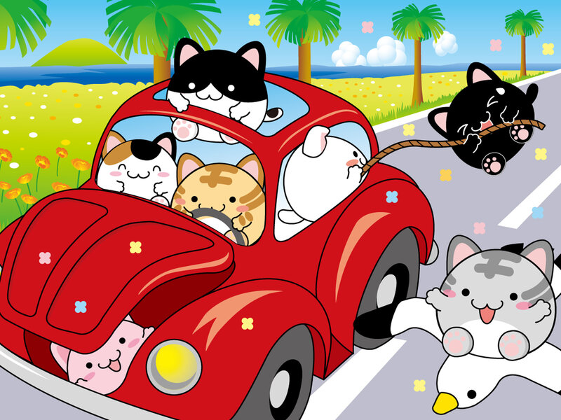 Cats in a Red Car