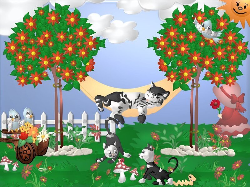 Cats in a sunny garden