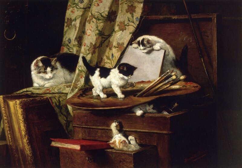 Cats in an artist's studio