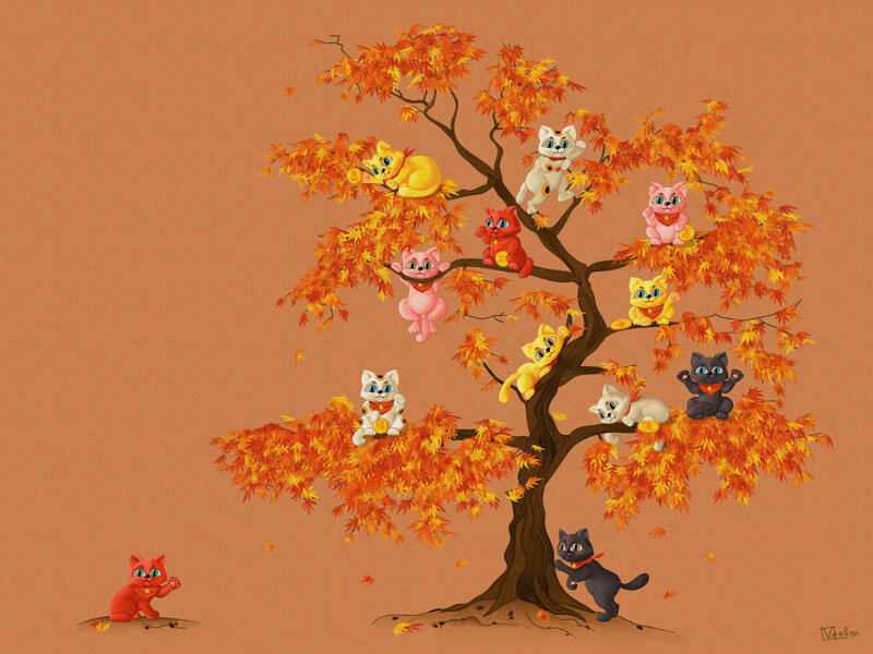 Cats in Autumn Tree