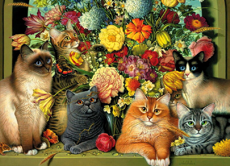 Cats in Flower Arrangement
