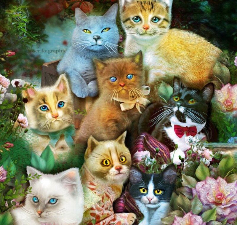 Cats in Garden — Green, Serene, Spring