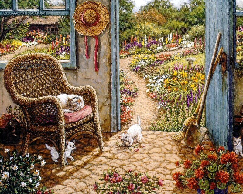 Cats in Garden