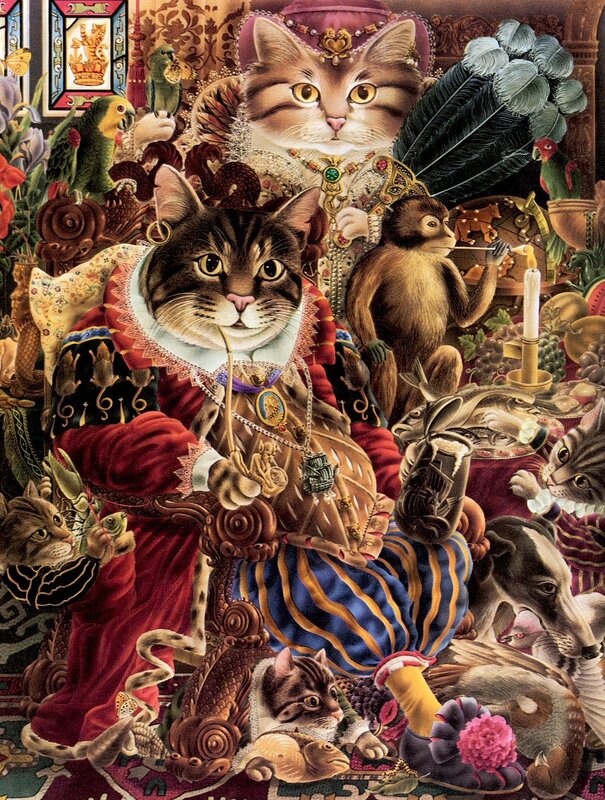 Cats in royal court scene