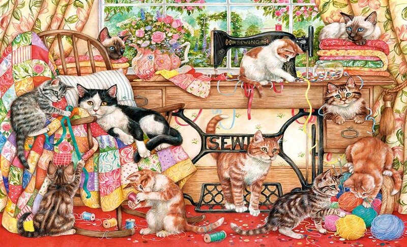 Cats in Sewing Room — Red