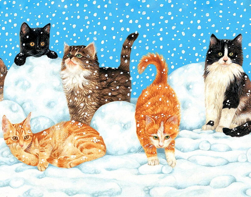 Cats in Snow — Blue, Playful