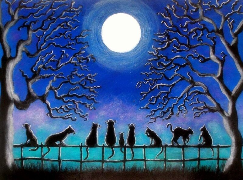 Cats on a Fence — Blue, Serene