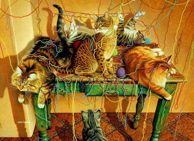 Cats on a Table — Green