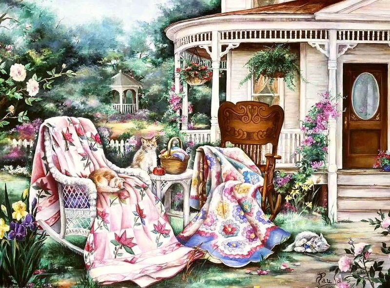 Cats on Porch — Pink