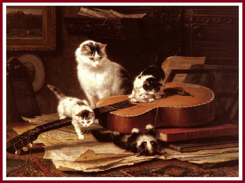 Cats Playing with Guitar