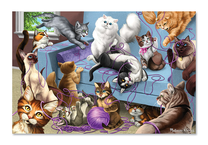 Cats Playing with Yarn — Purple