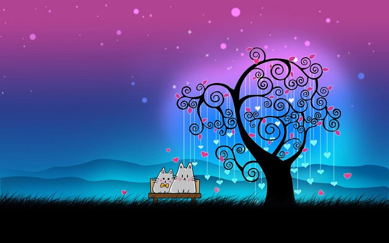 Cats under a heart tree
