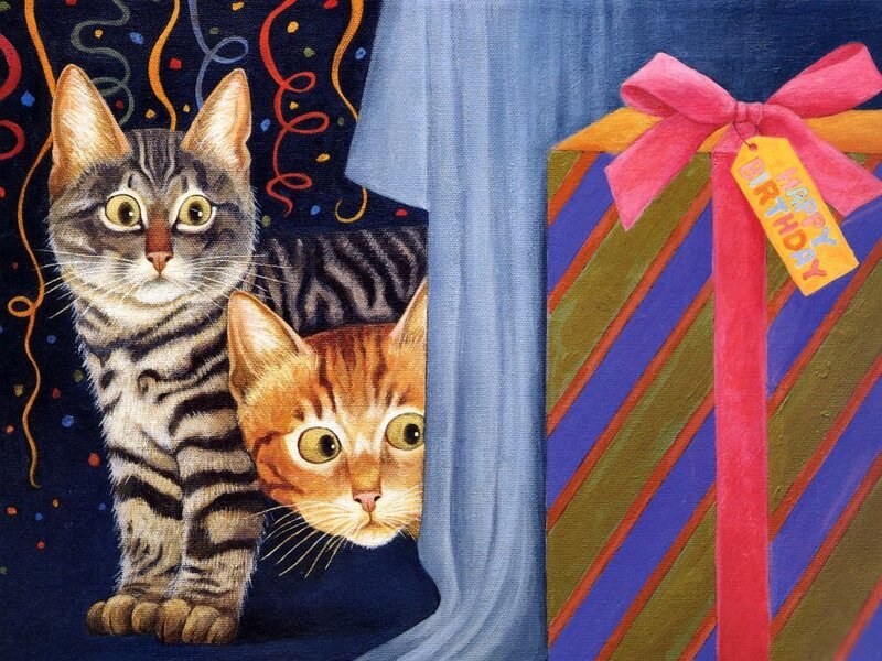 Cats with birthday gift