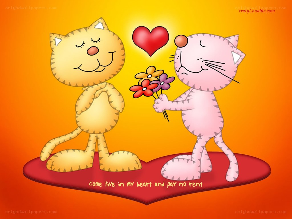 Cats with flowers and heart
