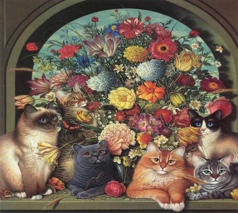 Cats with Flowers
