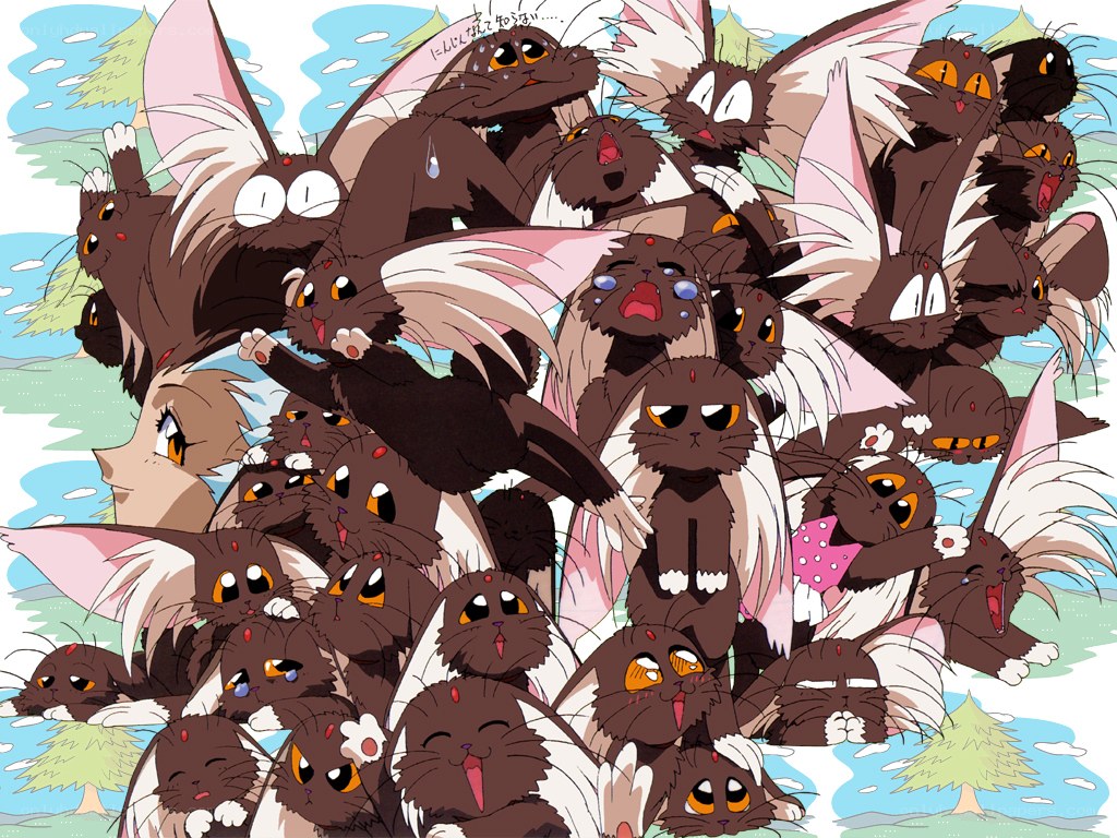 Cats with wings in a crowd