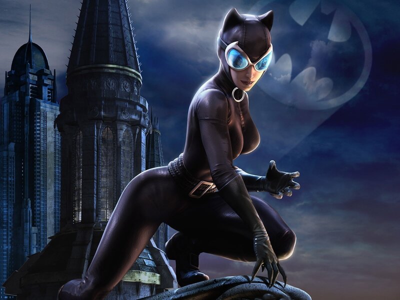 Catwoman Crouching on Rooftop — Black