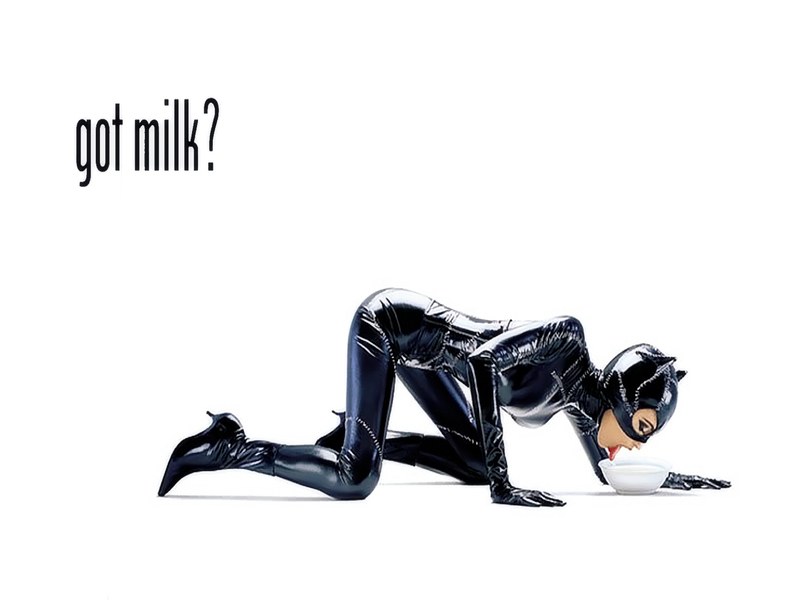 Catwoman drinking milk