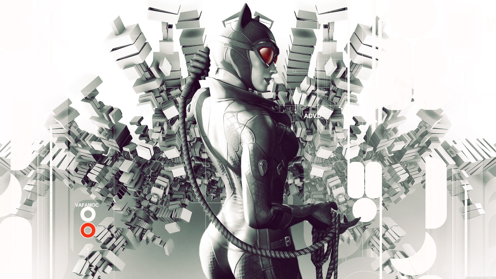 Catwoman in a digital explosion
