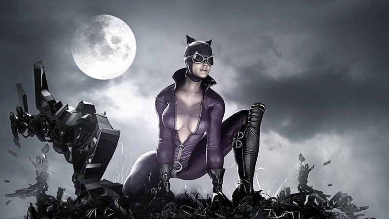 Catwoman in a moonlit scene