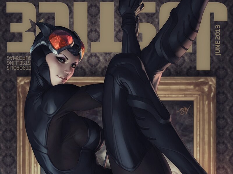 Catwoman in Black Suit — Dramatic, Digital Art, Goggles