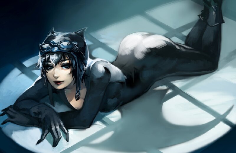 Catwoman in Black Suit — Dramatic, Night, Digital Art, Goggles