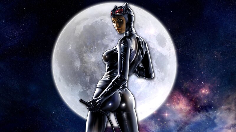 Catwoman in Black Suit — Dramatic, Night, Digital Art
