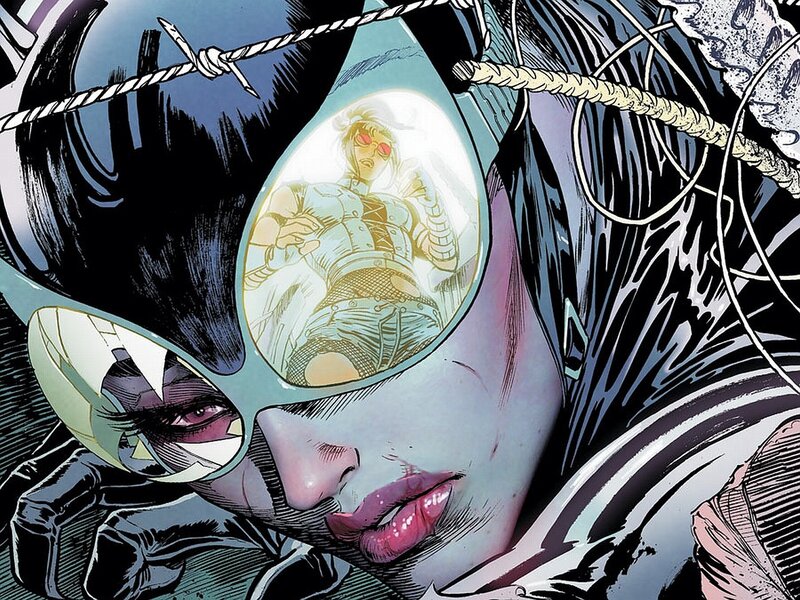 Catwoman in reflective goggles