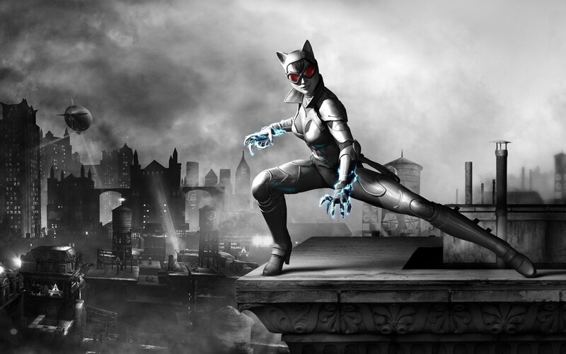 Catwoman on a city rooftop