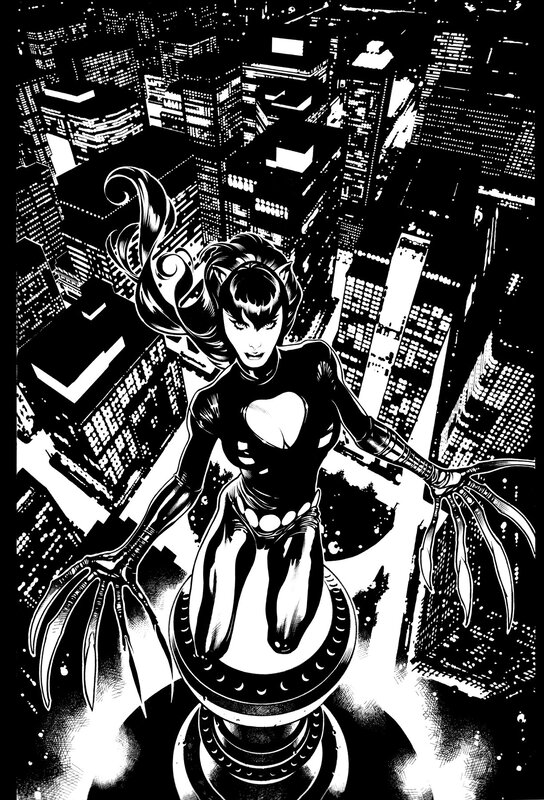Catwoman on a city rooftop