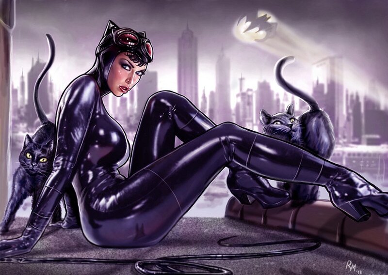 Catwoman on a rooftop