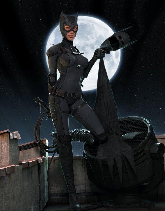 Catwoman on a rooftop at night