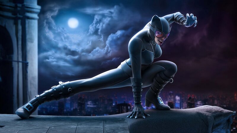 Catwoman on a rooftop at night
